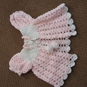 Vintage Newborn Pink & White Hand Crocheted Sweater